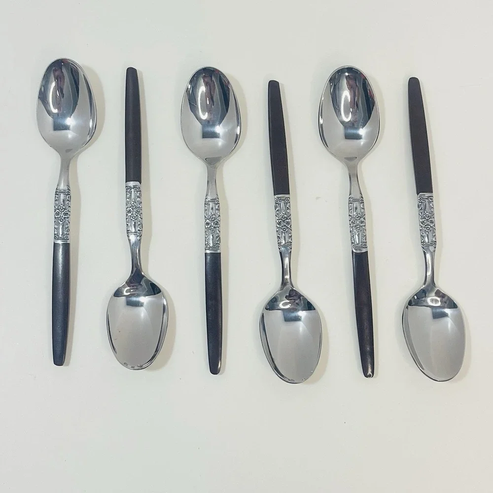 Oneida Northland NAPA VALLEY Stainless Teaspoons Brown Handle‎ Set Lot of 6